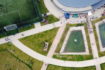 Aerial view of University of Hertfordshire Campus sports centre 